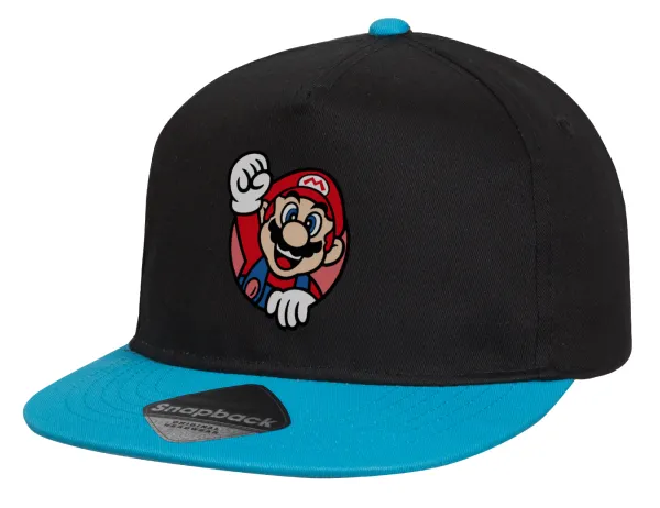 Super mario win — Child's Flat Snapback Hat, Black/Blue (100% COTTON, CHILD, UNISEX, ONE SIZE)