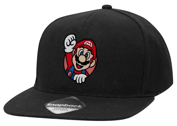 Super mario win — Adult Flat Snapback Hat Black, (100% COTTON TWILL, ADULT, UNISEX, ONE SIZE)