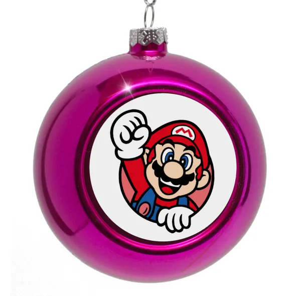 Super mario win — Στολίδι Χριστουγεννιάτικη μπάλα δένδρου Μωβ 8cm
