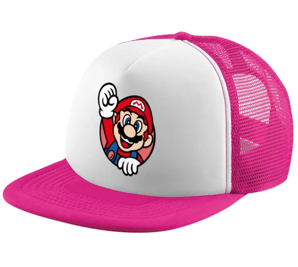 Super mario win — Child's Soft Trucker Hat with Pink/White Mesh (POLYESTER, CHILD, ONE SIZE)