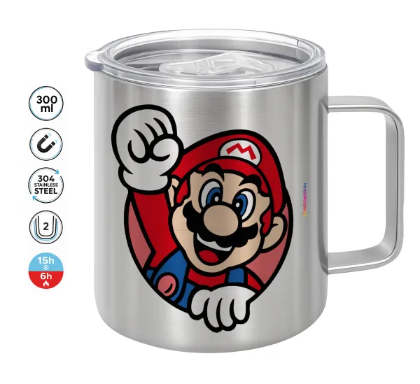 Super mario win — Double-walled stainless steel mug 300ml with temperature-retaining lid