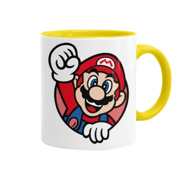 Super mario win, Κούπα χρωματιστή κίτρινη, κεραμική, 330ml