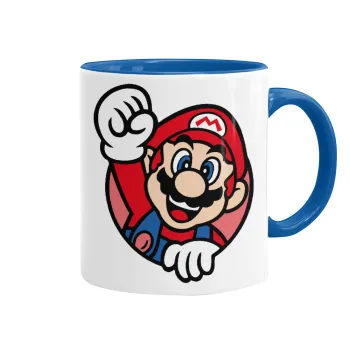 Super mario win, Mug colored blue, ceramic, 330ml