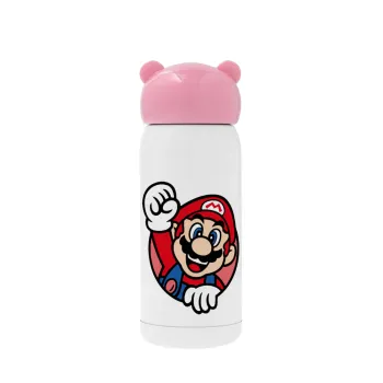 Super mario win, Ροζ ανοξείδωτο παγούρι θερμό (Stainless steel), 320ml