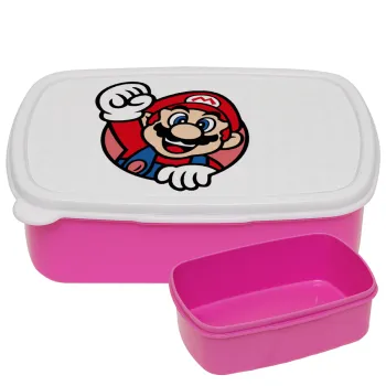 Super mario win, ΡΟΖ παιδικό δοχείο φαγητού (lunchbox) πλαστικό (BPA-FREE) Lunch Βox M18 x Π13 x Υ6cm