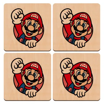 Super mario win, ΣΕΤ x4 Σουβέρ ξύλινα τετράγωνα plywood (9cm)