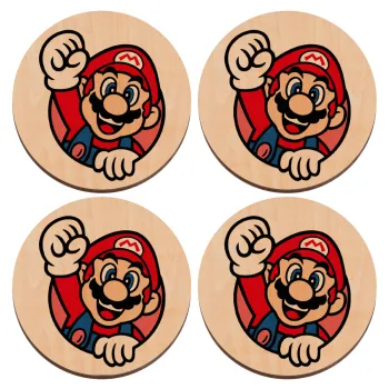 Super mario win, ΣΕΤ x4 Σουβέρ ξύλινα στρογγυλά plywood (9cm)