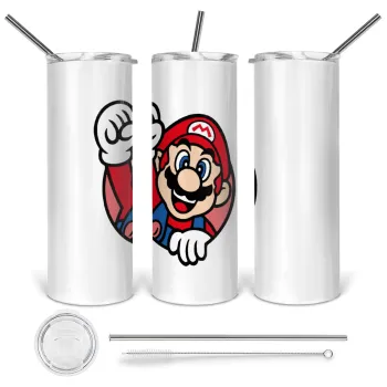Super mario win, Tumbler stainless steel 600ml, with metal straw & cleaning brush