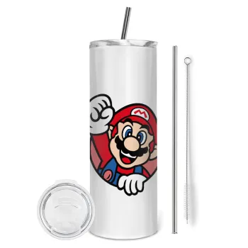 Super mario win, Tumbler stainless steel 600ml, with metal straw & cleaning brush