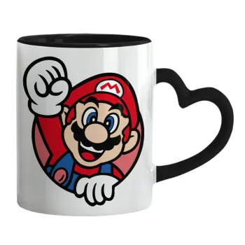 Super mario win, Mug heart black handle, ceramic, 330ml