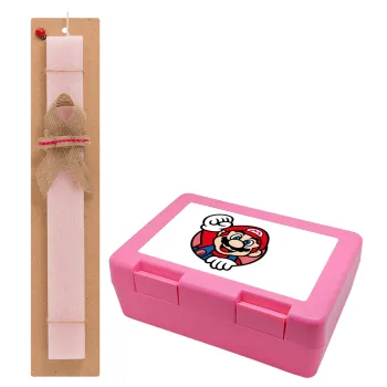 Super mario win, Easter Set, children's snack container PINK & scented flat Easter candle (30cm) (PINK)