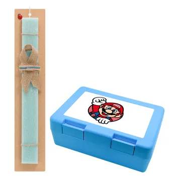 Super mario win, Easter Set, children's snack container BLUE & Easter aromatic flat candle (30cm) (TURQUOISE)