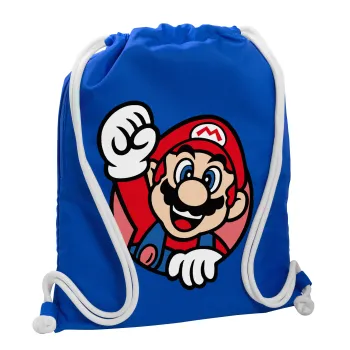 Super mario win, Τσάντα πλάτης πουγκί GYMBAG Μπλε, με τσέπη (40x48cm) & χονδρά κορδόνια