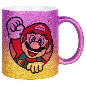 Super mario win, Κούπα Χρυσή/Ροζ Glitter, κεραμική, 330ml