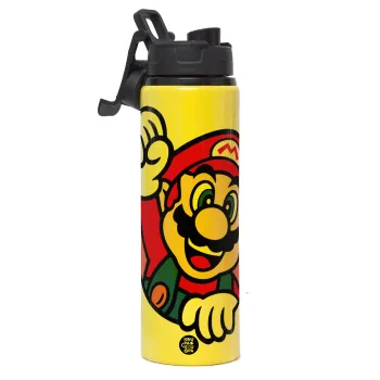 Super mario win, Metallic water bottle with safety lid, 850ml aluminum