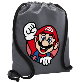 Super mario win, Τσάντα πλάτης πουγκί GYMBAG ΓΚΡΙ, με τσέπη (40x48cm) & χονδρά κορδόνια