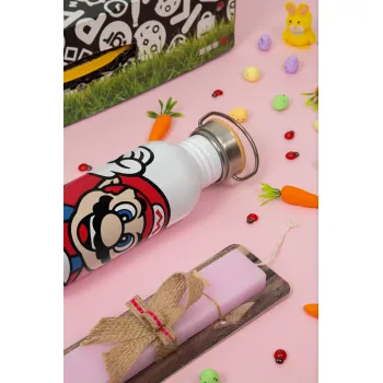 Super mario win, Easter Set, SS Metallic water bottle (620ml, stainless steel) & scented flat Easter candle (30cm) (PINK)