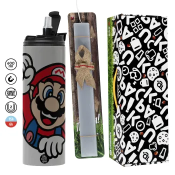 Super mario win, Easter candle with Grey Tumbler Thermo 600ml & aromatic flat candle (30cm) (GREY)