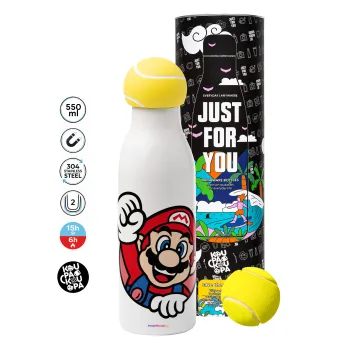 Super mario win, Μπάλα τένις μεταλλικό παγούρι θερμός, διπλού τοιχώματος, 550ml