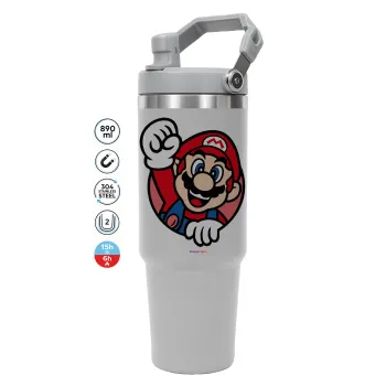 Super mario win, ΓΚΡΙ χρώματος Θερμός Ανοξείδωτο 890ml (30oz) με χερούλι
