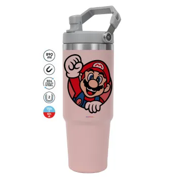 Super mario win, ΡΟΖ χρώματος Θερμός Ανοξείδωτο 890ml (30oz) με χερούλι