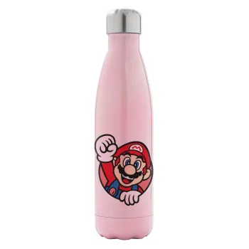 Super mario win, Metal mug thermos Pink Iridiscent (Stainless steel), double wall, 500ml
