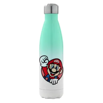 Super mario win, Μεταλλικό παγούρι θερμός Πράσινο/Λευκό (Stainless steel), διπλού τοιχώματος, 500ml