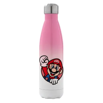 Super mario win, Metal mug thermos Pink/White (Stainless steel), double wall, 500ml