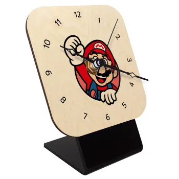 Super mario win, Quartz Table clock in natural wood (10cm)