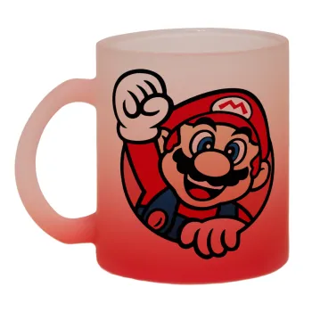 Super mario win, Κούπα γυάλινη δίχρωμη με βάση το κόκκινο ματ, 330ml