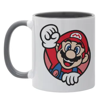 Super mario win, Κούπα χρωματιστή γκρι, κεραμική, 330ml