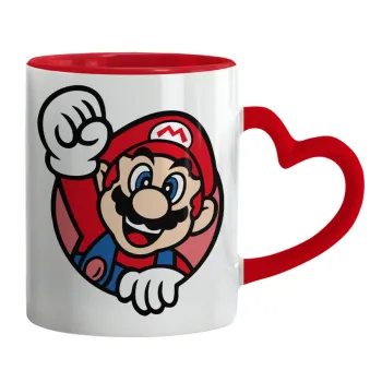 Super mario win, Κούπα καρδιά χερούλι κόκκινη, κεραμική, 330ml