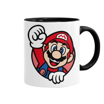 Super mario win, Κούπα χρωματιστή μαύρη, κεραμική, 330ml