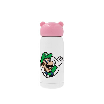 Super mario Luigi win, Ροζ ανοξείδωτο παγούρι θερμό (Stainless steel), 320ml