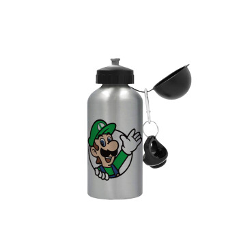 Super mario Luigi win, Metallic water jug, Silver, aluminum 500ml