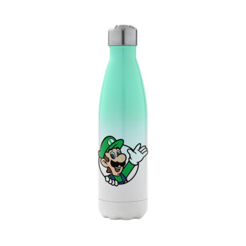 Super mario Luigi win, Metal mug thermos Green/White (Stainless steel), double wall, 500ml