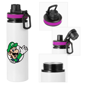 Super mario Luigi win, Metallic water bottle with safety lid, 850ml aluminum