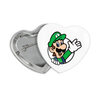 Super mario Luigi win, Κονκάρδα παραμάνα καρδιά (57x52mm)