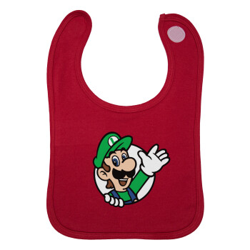 Super mario Luigi win, Σαλιάρα με Σκρατς Κόκκινη 100% Organic Cotton (0-18 months)