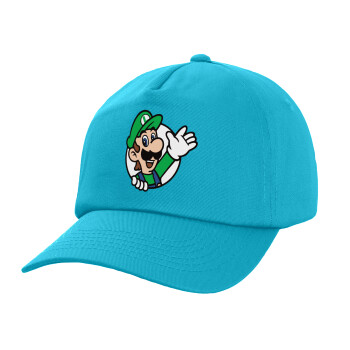 Super mario Luigi win, Καπέλο παιδικό Baseball, 100% Βαμβακερό, Low profile, Γαλάζιο