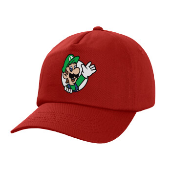 Super mario Luigi win, Καπέλο παιδικό Baseball, 100% Βαμβακερό,  Κόκκινο