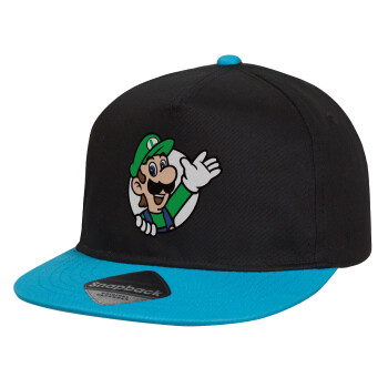 Super mario Luigi win, Καπέλο παιδικό snapback, 100% Βαμβακερό, Μαύρο/Μπλε