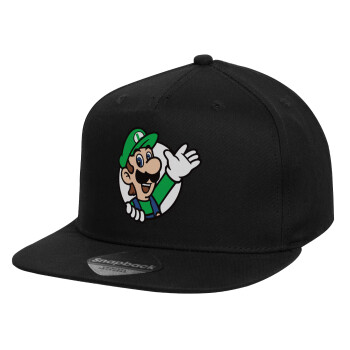 Super mario Luigi win, Children's Flat Snapback Hat, Black (100% COTTON, CHILD, UNISEX, ONE SIZE)