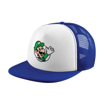 Super mario Luigi win, Καπέλο Ενηλίκων Soft Trucker με Δίχτυ Blue/White (POLYESTER, ΕΝΗΛΙΚΩΝ, UNISEX, ONE SIZE)