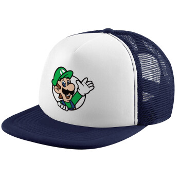 Super mario Luigi win, Καπέλο παιδικό Soft Trucker με Δίχτυ ΜΠΛΕ ΣΚΟΥΡΟ/ΛΕΥΚΟ (POLYESTER, ΠΑΙΔΙΚΟ, ONE SIZE)