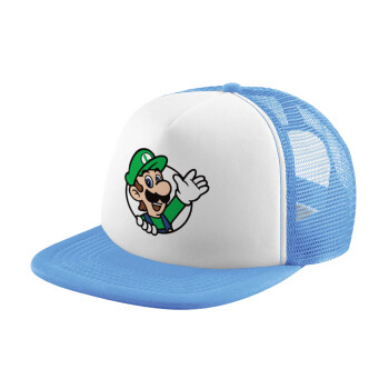 Super mario Luigi win, Καπέλο Soft Trucker με Δίχτυ Γαλάζιο/Λευκό