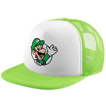 Super mario Luigi win, Καπέλο παιδικό Soft Trucker με Δίχτυ Πράσινο/Λευκό