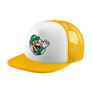 Super mario Luigi win, Καπέλο Ενηλίκων Soft Trucker με Δίχτυ Κίτρινο/White (POLYESTER, ΕΝΗΛΙΚΩΝ, UNISEX, ONE SIZE)