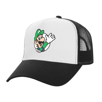 Super mario Luigi win, Καπέλο Structured Trucker, ΛΕΥΚΟ/ΜΑΥΡΟ