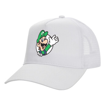 Super mario Luigi win, Καπέλο Ενηλίκων Structured Trucker, με Δίχτυ, ΛΕΥΚΟ (100% ΒΑΜΒΑΚΕΡΟ, ΕΝΗΛΙΚΩΝ, UNISEX, ONE SIZE)